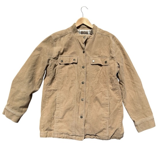 Women’s Khaki Corduroy Shacket L Snap Front Jacket Western Casual Oversized - Picture 2 of 10